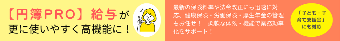 円簿PRO給与、最新の保険料率や法令改正にも迅速に対応、健康保険・労働保険・厚生年金の管理もお任せ！柔軟な体系・機能で業務効率化をサポート！「子ども・子育て支援金」にも対応しています！