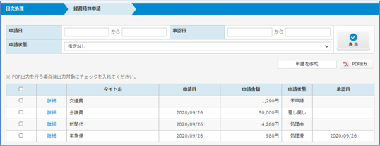 経費精算申請一覧